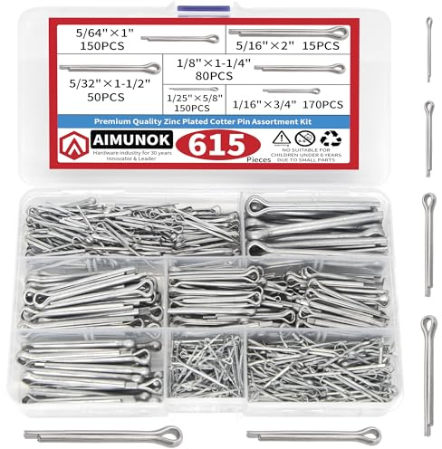 615-Piece Hairpin Cotter Pin Assortment Kit 6 Sizes Heavy Duty Zinc Plated Split Pin Clips Hitch Pin Clip Tractor ,Trucks, Engine Repair in Towing Hitch Clips
