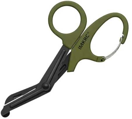 Trauma Shears with Clip, First Aid Scissors, Nurse Scissors, 15cm, Green | Carabiner Clip, Non-Stick Fluoride-Coated Serrated Blade, Blunt Safety Tip, Paramedic Scissors, Bandage Scissors