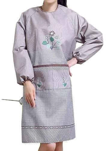 HUFFA Grembiule da Cucina Impermeabile Tuta da Lavoro for la casa Grembiule a Maniche Lunghe Donna Ristorante Cuoco Cuoco Cuoco BBQ Bavaglino Grembiule Protettivo (Color : Brown Flower)