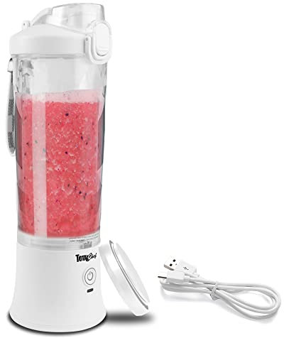 Total Chef Portable Mini Blender Cordless Personal Smoothie Maker 600ml Fruit Veggie Juicer Cup with Lid 6 Blades USB Rechargeable Ideal for Baby Food Gym Travel Sport On The Move Home Office White