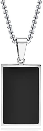 KnSam Men's Stainless Steel Necklaces, Rectangular with Enamel Pendant, Pea Chain, Silver Necklace for Men 60 cm, stainless steel, No zirconia