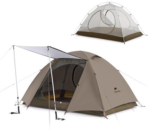 Naturehike Tenda da campeggio per 3 persone, impermeabile, leggera, per 3 persone, tenda a doppio strato con portico (2 persone-marrone)