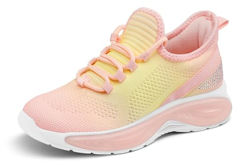 RUNSIDE Girls Lightweight Sneakers for Kids, Size 1 Big,Gradient Pink