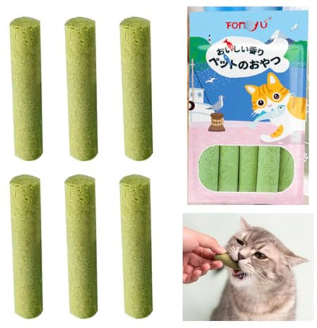 6PCS Cat Grass Teething Stick Cat Grass Sticks for Indoor Cats, Cat Dental Sticks Cat Chew Sticks Cat Teeth Cleaning Treats Natural Grass Catnip Sticks Catnip Toys Sticks for Hairball Removal