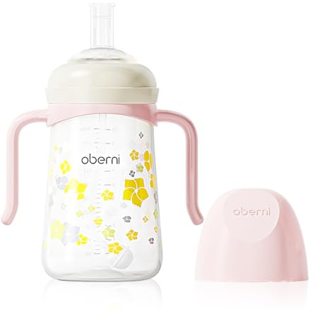Oberni Trinklernbecher auslaufsicherer für Kleinkind ab 6 Monaten, BPA frei Trinkflasche mit Griffe, 240ml-Schnabeltasse-Trainerbecher-Wasserflasche-Baby Sippy Cup, Rosa