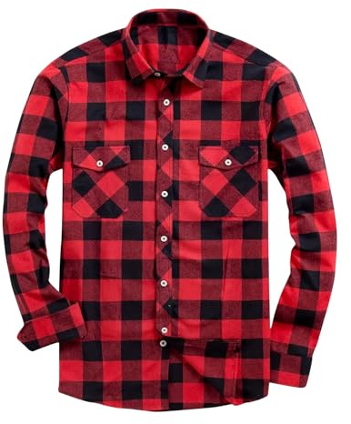Flannel Shirt Checked Shirt for Men UK Clearance Plaid Shirt Cotton Lumberjack Regular Fit Men's Long Sleeve Casual Tartan Button Down Men Shirts for Work Soft Lightweight Plus Size S-4XL