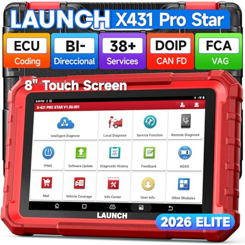 LAUNCH X431 Pro Star 8'' Bidirektional OBD2 Diagnosegerät mit 37+ Resets & ECU Codierung, Alles System diagnosegerät Auto All-in-One Auslesegerät Auto mit CANFD, DOIP, FCA Autoauth, 2 Jahre Update