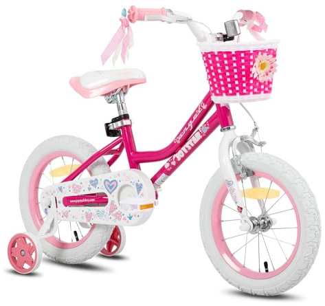JOYSTAR 16 pollici bicicletta per bambini per ragazze di 4-7,16 pollici con ruote di supporto e cesto, Rosa