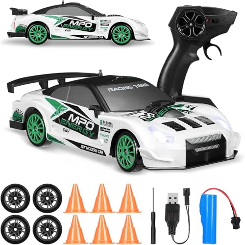 Axrye Coche de derrape RC, 1:24 Coche de Control Remoto 15 km/h, 4x4, Alta Velocidad, con luz LED, Dos baterías minicoche de derrape Juguete Deportivo de Carreras, Regalo para Adulto niños y niñas