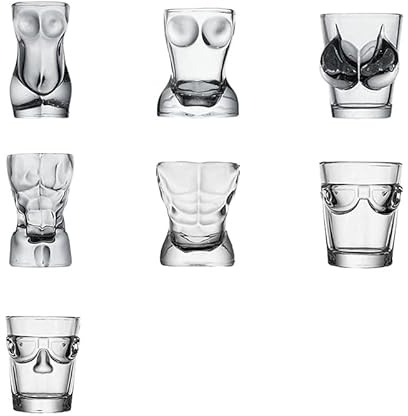 Hitchuey Set di 7 bicchieri da whisky, bicchieri da vino dalla forma divertente, bicchieri da shot con body art per tequila, vodka, liquori, bicchieri artistici unici per feste, bar domestici