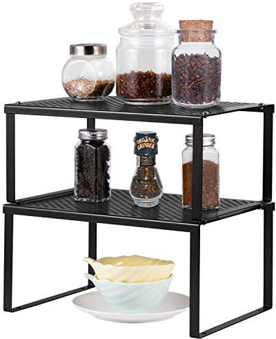 2-Pack Kitchen Cupboard Cabinet Organizer, Counter Shelf Organizer,Stackable Expandable Shelf Insert Storage Rack Bathroom, Kitchen, Laundry Room