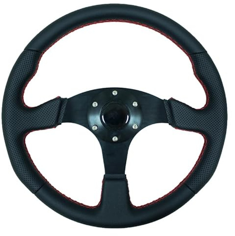 MODAUTO Volante Deportivo Universal, Volante Plano y Modelo Estrella, Diámetro 350mm, Modelo G037, Negro