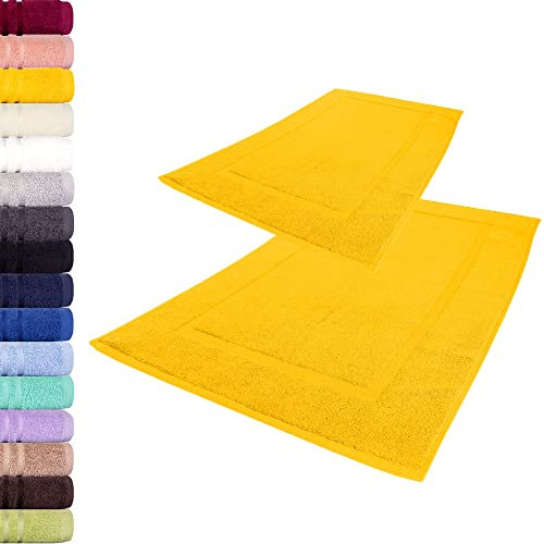 Lavea® 2er Set Badematte 50x80 cm – Waschbare Badematten aus 100% Baumwolle, Frottierserie Elena, 800 g/m², extra saugstark und strapazierfähig – ideal für Badezimmer und Dusche – Rapsgelb