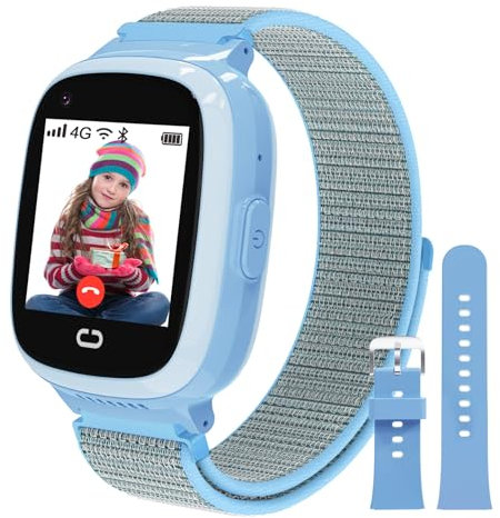 PTHTECHUS 4G Smartwatch Kinder mit GPS, Videoanruf Uhr, WiFi, Anrufe, Schulmodus, SOS-Funktion, Wecker, Telefon Uhr für Kinder, Kindergeschenk 4-12 Jahre (4G Blau)