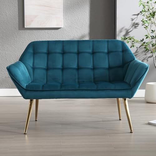 chairus 2 Seater Sofa Velvet Tub Chairs Upholstered Cocktail Loveseat with Metal Legs Modern Living Room Armchair (Blue)