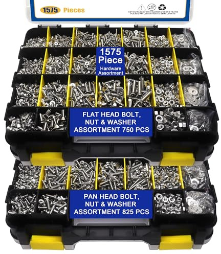 1575 PCS Nuts and Bolts Assortment Kit, Stainless Steel Phillips Pan Head & Flat Head Screws, Assorted Nuts Bolts Washers with Double Sided Organizer Box