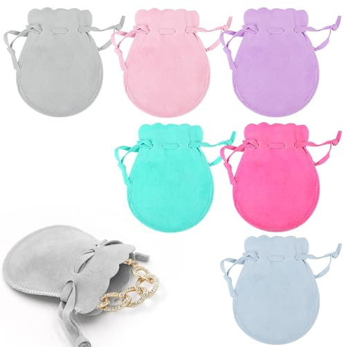 6 Sacchetti per Gioielli Con Coulisse in Morbido Velluto - Per Matrimoni, Feste, San Valentino, Anniversari (7x9 cm/3,54x1,76 Pollici)