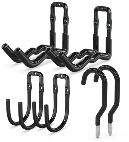 3-H 6 Stück Garagenhaken Schwerlast Wandhaken, 8mm Baustahl einteilige Hakenkonstruktion, zur Organisation von Gartengeräten Schläuchen Leitern Elektrowerkzeugen, für Garage Garten Werkstatt (Schwarz)