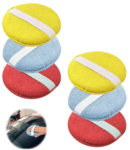 XoeLLe 6 Stück Handpolierschwamm Set, Mikrofaser Polierschwamm Auto, Applikator Pads, Wachs Rundkuchen, Kratzfreie, Schonende Anwendung, für Wachse, Polituren, Lackreiniger, Lackversiegelung