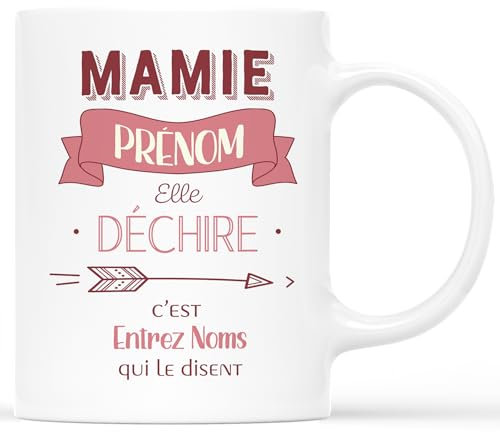 𝗖𝗔𝗗𝗘𝗔𝗨 𝗣𝗟𝗨𝗦 Mug Personnalisé Prénom - Mamie Elle Déchire - Cadeau Personnalisé Mamie, Fete Des Grands Meres Tasse, Mug Personnalisé Mamie, Tasse Personnalisable Mamie