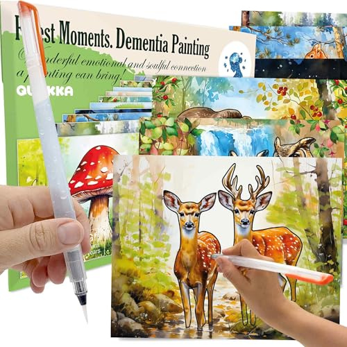 QUOKKA Confezione da 10 Carte per Acquerello Attività di Pittura per Anziani - Ricordi della Foresta - Prodotti Disegno l'Alzheimer - Attività Persone con Demenza - Artigianato Anziani