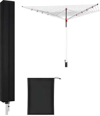 Joollurm Tendedero giratorio con cubierta protectora, secador de exterior, tendedero paraguas negro con cremallera 420D Oxford impermeable paño resistente a la intemperie (18 × 18 × 180 cm)