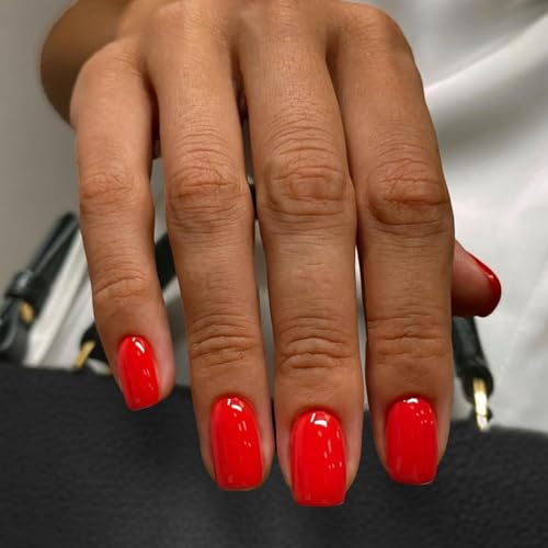 Ceboic 24 Stück Eckig Nägel Zum Aufkleben Kurz, Einfarbig French Press on Nails Orange Rot Künstliche Nägel mit Nagel Klebepads, Ballerina Nageltips Natürliche Fingernägel Falsche Nägel für Frauen