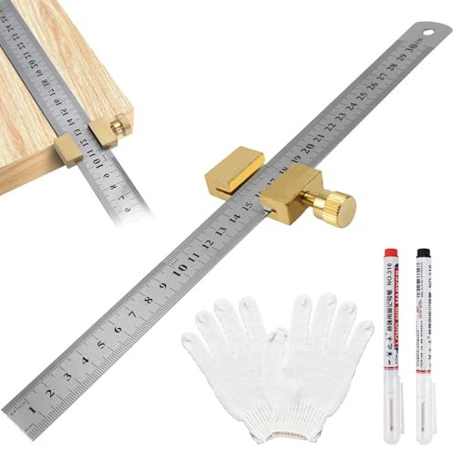 FSWWSF Equerre Charpentier 30cm Regle Metal Avec RéGlable ButéE Laiton Et Autres Accessoires Outil Menuisier Pour Le Bricolage, Le Travail Du Bois, L'Artisanat