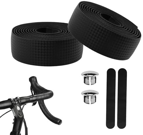 Bike Handlebar Tape, Cycle Handle Bar Tape with Ending Tape and Handlebar Plugs Anti-Slip Shock Absorbing Breathable EVA Carbon Bicycle Fibre Grip Tapes for Road Cycling Urban Bikes Handle Wrap