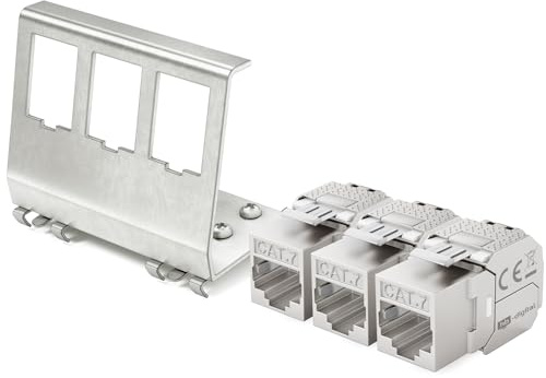 hb-digital 3 X CAT 7 Keystone Modulo RJ45 presa STP 10 Gbps – senza attrezzi LSA – con 1 x 3 porte 35 mm DIN Rail metallo adattatore guida guida Keystone supporto Ethernet LAN switch