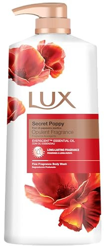 LUX Secret Poppy Body Wash with Bergamot Oil - Gentle & Soothing Shower Gel, Nourishing Body Cleanser, Aromatic Fragrance Bath Soap, Pack of 1, 1 L