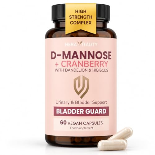 D-Mannose & Cranberry Capsules for Women – Urinary Tract & UTI Support Supplement – Bladder Control & Urinary Health Complex with Hibiscus & Dandelion – 60 Vegan Capsules