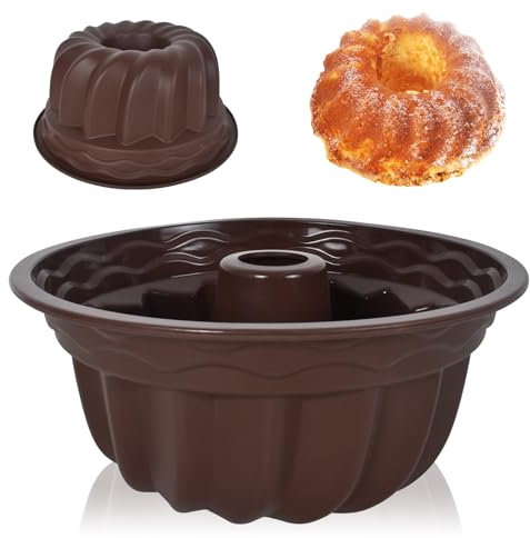 Marjoramy Molde Savarin de Silicona 23cm, Molde Donuts Antiadherente y Versátil, Resistente a -40°C a 230°C, Moldes Reposteria para Pasteles, Muffins y Más, Freidora de Aire Compatible (Marrón)
