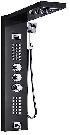 Duschpanel, LED-ljus Duschpanel, Vattenfall Regn Digital Display Duschblandare Set, SPA Massage Jet Badrum Kolumn Blandare Duschsystem(Black 1047)