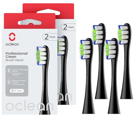 Oclean Lot de 4 têtes de brosse à dents électriques Oclean avec poils DuPont - Pour brosse à dents électrique - En forme de W - Pour brosse à dents sonique - Noir