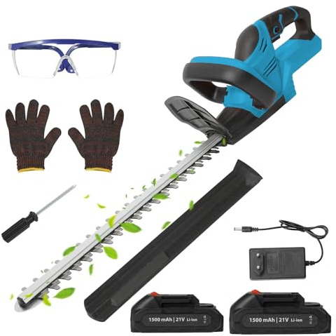 Taille-haie Professionnel sans Fil 21V avec 1500mah Batterie et Chargeur Rapide,Double Lame de Coupe,800W taille haie electrique,Diamètre de Coupe 3-4in,Le Jardin,la Pelouse et la Cour (B-2 Batteries)