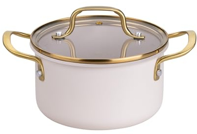 FACKELMANN x Pamela Reif Kochtopf mit Deckel Ø 16 cm – Aus recyceltem Aluminium, Pastell-Beige, 1700ml, Für Gas-, Ceran- und Elektroherde - PFAS-freie Antihaftbeschichtung