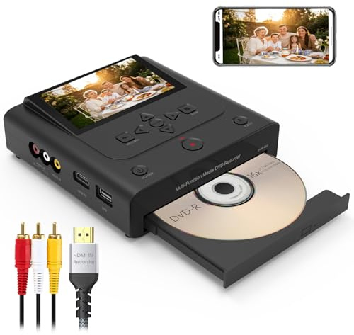 VHS to DVD Recorder, No Computer Needed, Convert VHS, VCR, Hi8 & Camcorder to DVD, USB, SD or HDD, HDMI & AV Input, 4.3 LCD Preview