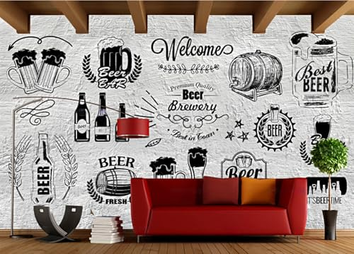 Handmålad retro betongtapet, bardekoration, café, restaurang, väggmålning, 3D, 300x210 cm