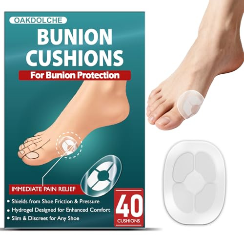 OAKDOLCHE 40Ct Hydrogel Bunion Cushions, Bunion Pain Relief Pads for Protection Against Shoe Pressure and Friction, Self-Adhesive & Water-Resistant, Fits Shoes for Men & Women