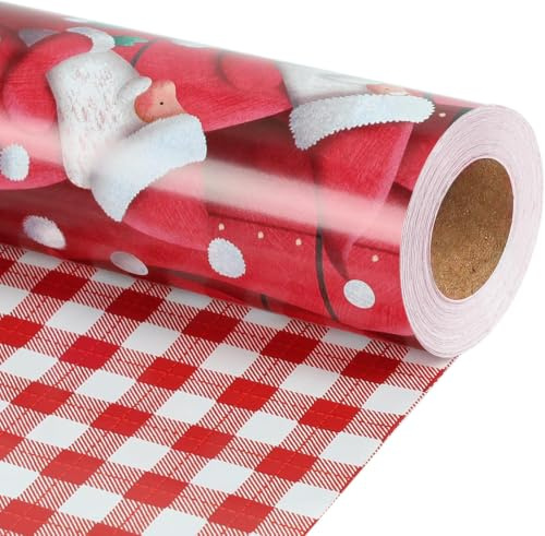 BIOBROWN Vändbart julpapper – 43 cm x 10 m (4,3 m²) – glad jultomtedesign, perfekt för jul, fester och som presentförpackning