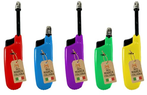 Set 5 Accendini Allungabili a Gas - Accendigas con Fiamma Regolabile e Sicurezza Bambini, Ideali per Barbecue, Fornelli e Candele