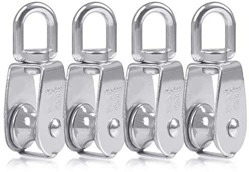 4PCS Riemenscheibe Einzelsatz doppelte Umlenkrollen Riemenscheibe für Seil 25mm Edelstahl Flaschenzüge Umlenkrolle klein Flaschenzug Einzelsatz Roller 304 Edelstahl M25 Roller Tragkraft 150kg Silber