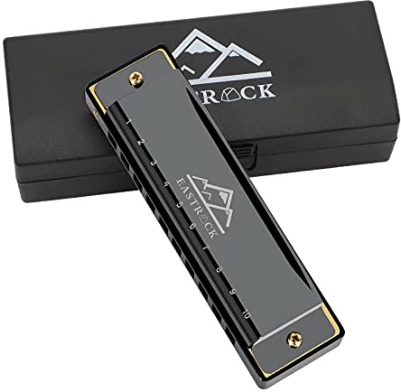 EastRock Blues Harmonica Mouth Organ 10 Hole C Key with Case, Diatonic Harmonica for Professional Player, Beginner, Students gifts, Adult, Friends, Gift Black