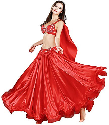 ROYAL SMEELA Belly Dance Costume with Skirt, Bra, Armband and Shawls - Red