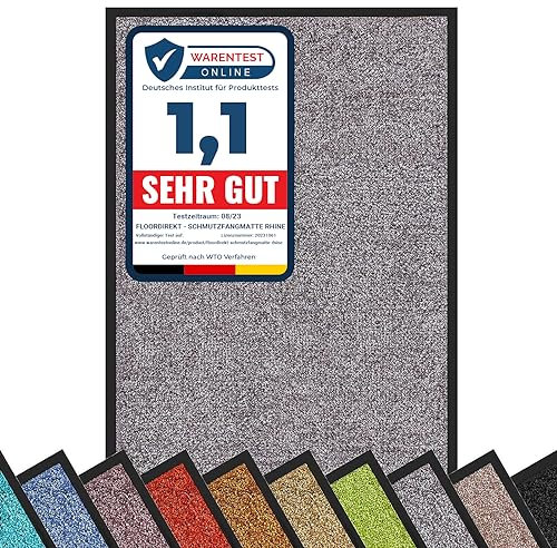 Schmutzfangmatte Rhine, Fußmatte, Türmatte für Eingangsbereich, Fußabtreter, Türvorleger, Sauberlaufmatte (90x120 cm, Grau)