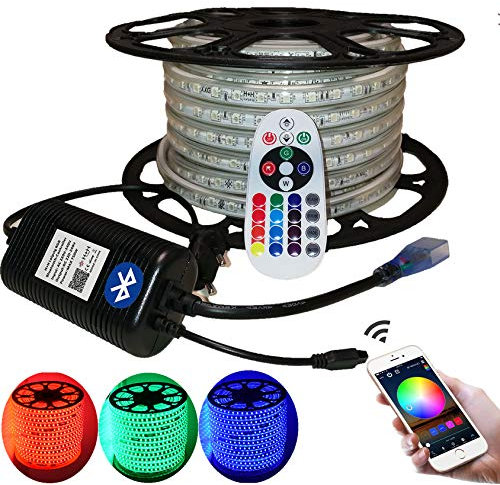 RGB LED Streifen Set, mehrfarbig 230V, 60LEDs/M, SMD 5050, RGB LED Strip Streifen Lichtband Lichtleiste (15 Meter, IP20 Bluetooth+Infrarot Netzteil-Controller)
