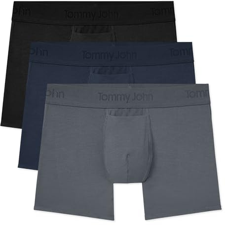 Tommy John Men's Second Skin Trunks - 3 Pack - Comfortable Breathable Soft Underwear for Men (Black/Turbulence/Dress Blues, Medium)