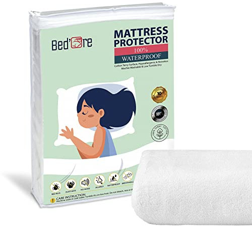 Bed'Ore 100% Waterproof Mattress Protector Cotton Terry Top - Extra Deep 30cm Fitted Skirt - Waterproof Single Mattress Protector - Super Absorbent - Machine Washable - Single (90x190) cm