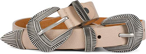 styleBREAKER Cinturón mujer piel sintética doble hebilla estilo western, /